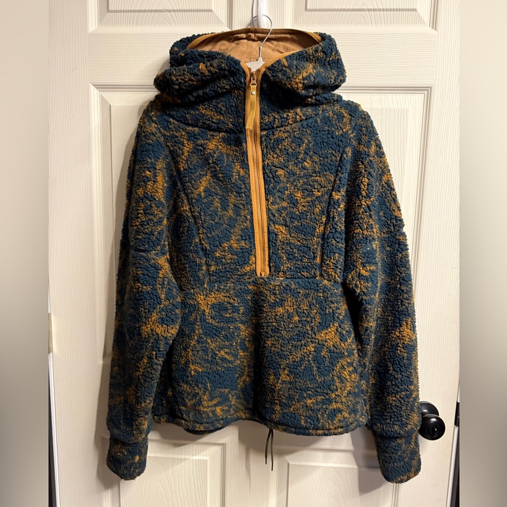 PrAna Sherpa Half-Zip Hooded Pullover Jacket | Teal & Mustard